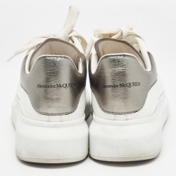 Pre Owned Alexander McQueen White/Metallic Grey Leather Larry Sneakers Size 37.5