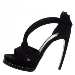 Pre Owned Alexander McQueen Black Suede Armadillo Studded Platform Sandals Size 39.5