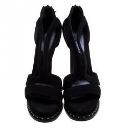 Pre Owned Alexander McQueen Black Suede Armadillo Studded Platform Sandals Size 39.5