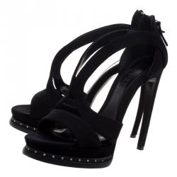 Pre Owned Alexander McQueen Black Suede Armadillo Studded Platform Sandals Size 39.5