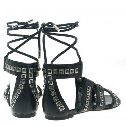 Pre Owned Alexander McQueen Black Leather Studded Sandals Size 37