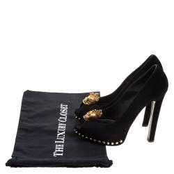 Pre Owned Alexander McQueen Black Suede Skull Embellished Peep Toe Pumps Size 39