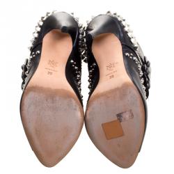 Pre Owned Alexander McQueen Black Studded Leather Peep Toe Ankle Booties Size 36