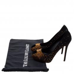 Pre Owned Alexander McQueen Black Crystal Embellished Suede Heart Peep Toe Pumps Size 38.5
