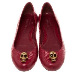 Pre Owned Alexander McQueen Pink Snakeskin Leather Skull City Ballet Flats Size 38