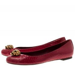 Pre Owned Alexander McQueen Pink Snakeskin Leather Skull City Ballet Flats Size 38