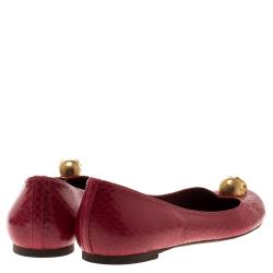 Pre Owned Alexander McQueen Pink Snakeskin Leather Skull City Ballet Flats Size 38
