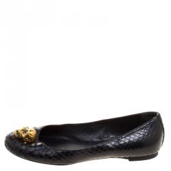 Pre Owned Alexander McQueen Black Python Leather Skull City Ballet Flats Size 36