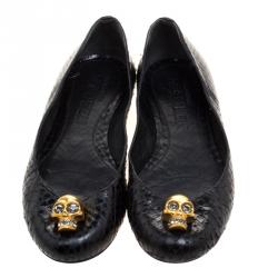 Pre Owned Alexander McQueen Black Python Leather Skull City Ballet Flats Size 36
