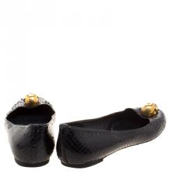 Pre Owned Alexander McQueen Black Python Leather Skull City Ballet Flats Size 36