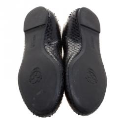 Pre Owned Alexander McQueen Black Python Leather Skull City Ballet Flats Size 36