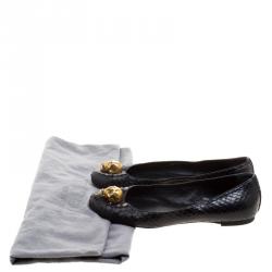Pre Owned Alexander McQueen Black Python Leather Skull City Ballet Flats Size 36