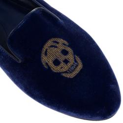 مملوكة مسبقًا Alexander McQueen Purple Velvet Skull Smoking Slippers Size 41