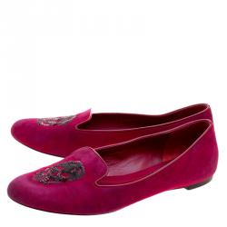 Pre Owned Alexander McQueen Pink Suede Sequins Skull Smoking Slippers Size 39