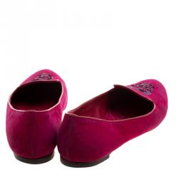 Pre Owned Alexander McQueen Pink Suede Sequins Skull Smoking Slippers Size 39