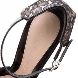 Pre Owned Alexander McQueen Black Lace Peep Toe Ankle Strap Sandals Size 40