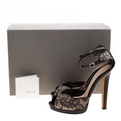Pre Owned Alexander McQueen Black Lace Peep Toe Ankle Strap Sandals Size 40