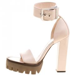 Pre Owned Alexander McQueen Blush Pink Leather Ankle Strap Platform Sandals Size 38