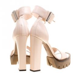 Pre Owned Alexander McQueen Blush Pink Leather Ankle Strap Platform Sandals Size 38