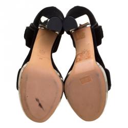 Pre Owned Alexander McQueen Black Velvet Crystal Embellished Ankle Cuff Sandals Size 39