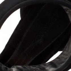 Pre Owned Alexander McQueen Black Velvet Crystal Embellished Ankle Cuff Sandals Size 39