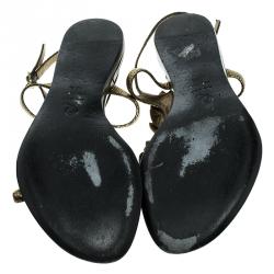 Pre Owned Alexander McQueen Gold Leather Flat Sandals Size 40.5