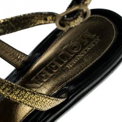 Pre Owned Alexander McQueen Gold Leather Flat Sandals Size 40.5