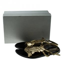 Pre Owned Alexander McQueen Gold Leather Flat Sandals Size 40.5