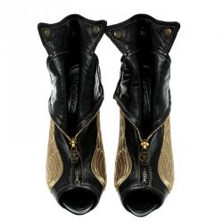 Pre Owned Alexander McQueen Black Leather Faithful Skull Peep Toe Ankle Boots Size 40