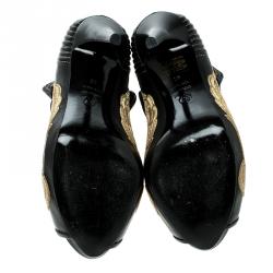 Pre Owned Alexander McQueen Black Leather Faithful Skull Peep Toe Ankle Boots Size 40