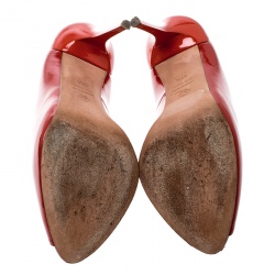 Pre Owned Alexander McQueen Red Patent Leather Peep Toe Pumps Size 37.5