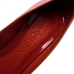Pre Owned Alexander McQueen Red Patent Leather Peep Toe Pumps Size 37.5