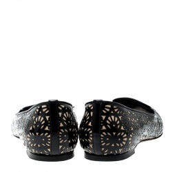 Pre Owned Alexander McQueen Two Tone Laser Cut Patent Leather and Suede Smoking Slippers Size 39