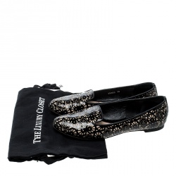 Pre Owned Alexander McQueen Two Tone Laser Cut Patent Leather and Suede Smoking Slippers Size 39