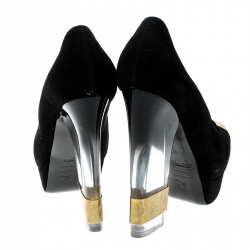 Pre Owned Alexander McQueen Black Suede Plexi Heel Platform Pumps Size 38.5