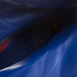 Pre Owned Alexander McQueen Blue Textured Leather Zip Detail Peep Toe Ankle Boots Size 38 