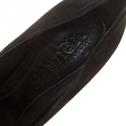 Pre Owned Alexander McQueen Black Suede Crystal Embellished Skull Peep Toe Platform Pumps Size 39