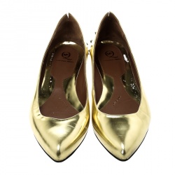 Pre Owned Alexander McQueen Metallic Gold Leather Studded Ballet Flats Size 41