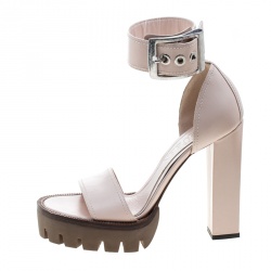 Pre Owned Alexander McQueen Blush Pink Leather Ankle Strap Platform Sandals Size 39
