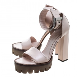 Pre Owned Alexander McQueen Blush Pink Leather Ankle Strap Platform Sandals Size 39