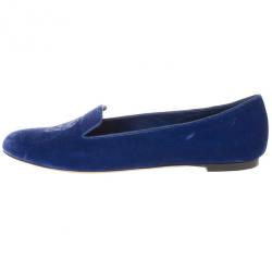 مملوكة مسبقًا Alexander McQueen Blue Velvet Skull Smoking Slippers Size 40