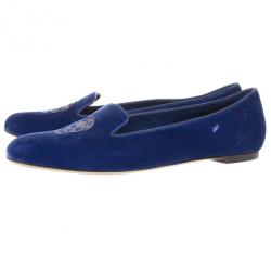 مملوكة مسبقًا Alexander McQueen Blue Velvet Skull Smoking Slippers Size 40