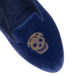 مملوكة مسبقًا Alexander McQueen Blue Velvet Skull Smoking Slippers Size 40