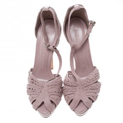 Pre Owned Alexander McQueen Pink Woven Leather T-Bar Ankle Strap Platform Sandals Size 36