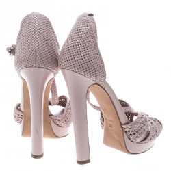 Pre Owned Alexander McQueen Pink Woven Leather T-Bar Ankle Strap Platform Sandals Size 36