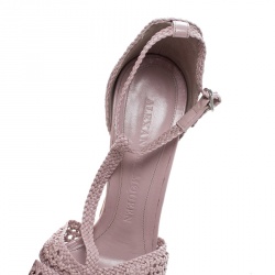 Pre Owned Alexander McQueen Pink Woven Leather T-Bar Ankle Strap Platform Sandals Size 36