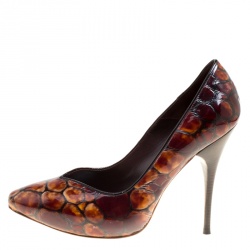 Pre Owned Alexander McQueen Two Tone Brown Tortoise Shell Embossed Patent Leather Pumps Size 40