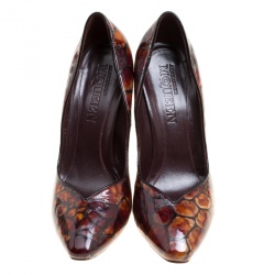 Pre Owned Alexander McQueen Two Tone Brown Tortoise Shell Embossed Patent Leather Pumps Size 40