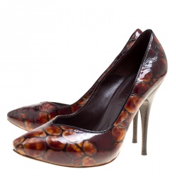 Pre Owned Alexander McQueen Two Tone Brown Tortoise Shell Embossed Patent Leather Pumps Size 40