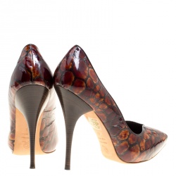 Pre Owned Alexander McQueen Two Tone Brown Tortoise Shell Embossed Patent Leather Pumps Size 40